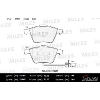 Колодки тормозные передние к-кт MILES E100281 фото