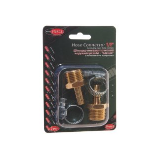 Штуцер пневматический наруж. резьба 1/2&quot;- &quot;елочка&quot; 8мм (2 шт. + хомуты) в блистере ROCK FORCE фото