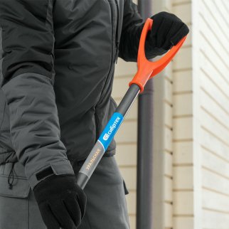 Лопата снеговая пластиковая 490х370х1350мм стальной черенок СИБРТЕХ фото 1