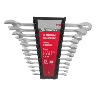 MATRIX 15412 Набор ключей комбинированных, 6 - 22 мм, 12 шт., CrV, матовый хром фото 2