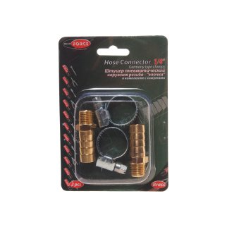 Штуцер пневматический наруж. резьба 1/4&quot;- &quot;елочка&quot; 12мм (2 шт. + хомуты) в блистере ROCK FORCE фото