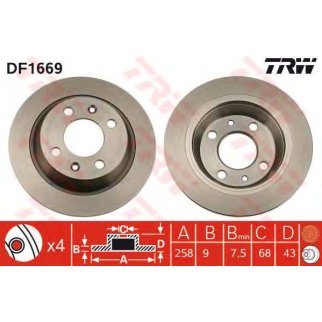 Диск тормозной задний TRW DF1669 фото