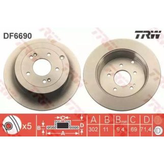 Диск тормозной задний TRW DF6690 фото