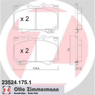 Колодки тормозные передние к-кт Zimmermann 23524.175.1 фото