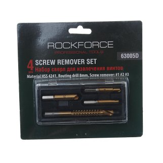 Набор сверел для извлечения заломанных болтов HSS 4241,4пр., в пластиковом футляре ROCKFORCE фото 1