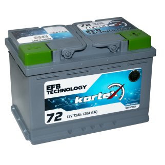 Аккумуляторная батарея KORTEX EFB 6СТ 72 обр. 278х175х190 Турция фото