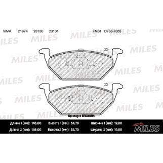 Колодки тормозные передние к-кт MILES E100054 фото