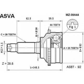 ШРУС наружный ASVA MZ39-A44 фото
