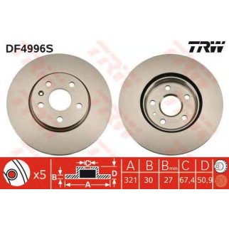 Диск тормозной передний вентилируемый TRW DF4996S фото