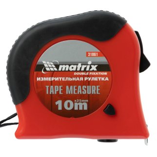 Рулетка 10м х 25мм, обрезиненный корпус, двойная плавная фиксация Matrix фото 4