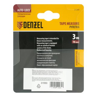 Рулетка 3м 16мм обрезиненный корпус, автм. фиксация DENZEL фото 6