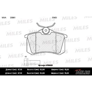Колодки тормозные задние дисковые к-кт MILES E110021 фото