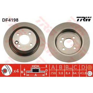 Диск тормозной задний TRW DF4198 фото