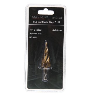 Сверло ступенчатое спиральное TIN HSS M2 (4-20мм), в блистере ROCKFORCE фото