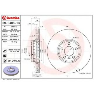 Диск тормозной передний вентилируемый Brembo 09.C406.13 фото