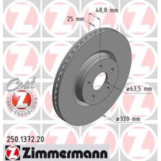 Диск тормозной передний FORD FocusIII 2.0ST/2.0TDCi/KugaII/Toutneo Connect ZIMMERMANN 250137220 фото