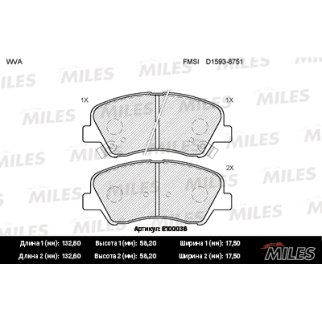 Колодки тормозные передние к-кт MILES E100036 фото