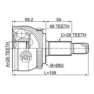 ШРУС НАРУЖНЫЙ 26X62X28, шт фото 2