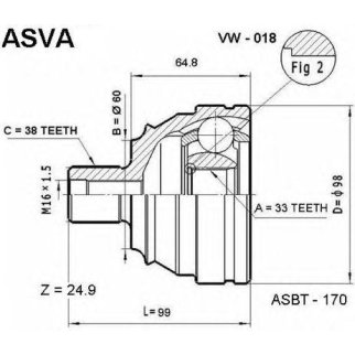 ШРУС наружный 33x60x38 фото