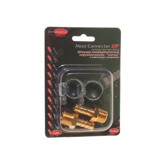 Штуцер пневматический наруж. резьба 3/8&quot;- &quot;елочка&quot; 8мм (2 шт. + хомуты) в блистере ROCK FORCE фото