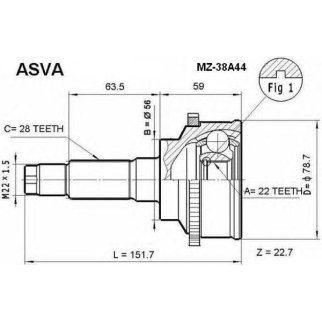 ШРУС наружный ASVA MZ38-A44 фото