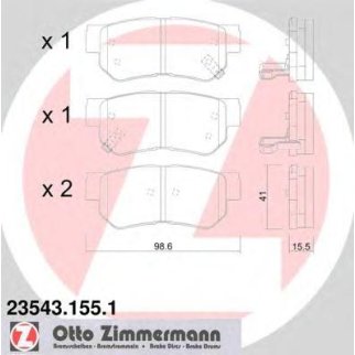 23543.155.1_колодки дисковые !задн. 99x41x16  Hyundai Santa Fe 2.4i/2.7 V6/2.0CRDi 01&gt; фото