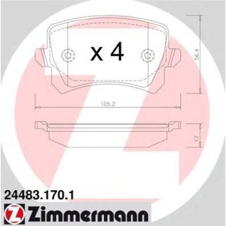 24483.170.1_колодки дисковые !задн. 106x56x17  VW Tiguan 1.4TFSi/2.0TDi/2.0TFSi 07&gt; фото