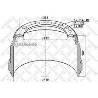 85-00033-SX_барабан тормозной !410x225/231 H=306.5 d=282/335 n10x28+2x28/14 Omn Volvo F7/10/12 фото