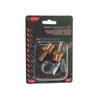 Штуцер пневматический наруж. резьба 3/8&quot;- &quot;елочк а&quot;&quot; 6мм (2 шт. + хомуты) в блистере ROCK FORCE фото