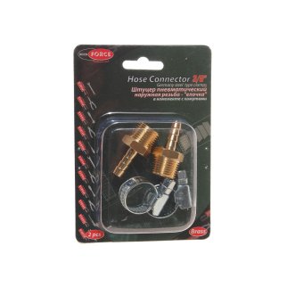 Штуцер пневматический наруж. резьба 3/8"- "елочк а"" 6мм (2 шт. + хомуты) в блистере ROCK FORCE фото