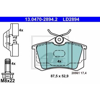 13.0470-2894.2_колодки дисковые задние! Ceramic Audi A3, VW Golf 1.4FSi/1.6FSi/1.9TDi/2.0TDi 03> фото