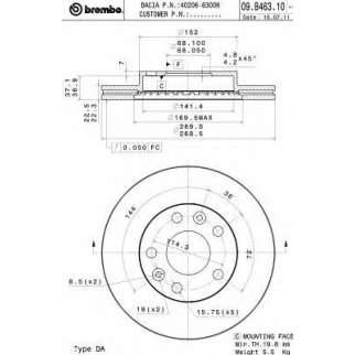 Диск тормозной brembo 09.B463.10 фото