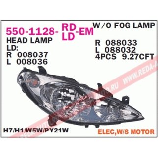 Фара передн прав с ЭК PEUGEOT: 307 01-02 фото