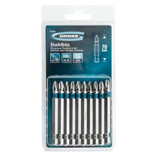 Набор бит PH2х70 сталь S2, (10шт) GROSS фото 4