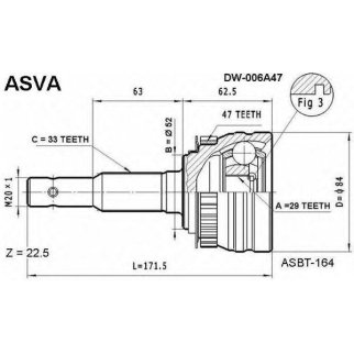 ШРУС наружный ASVA DW00-6A47 фото
