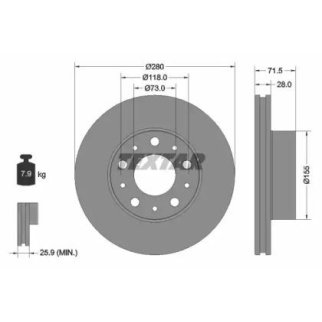 Диск тормозной передний вентилируемый TEXTAR 92275003 фото