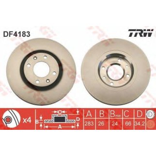 Диск тормозной передний вентилируемый TRW DF4183 фото