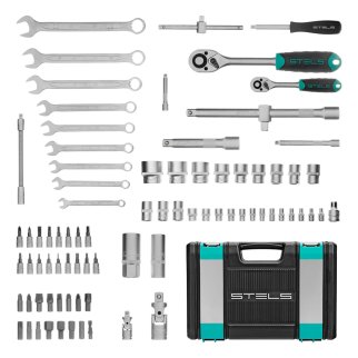 Набор инструмента 1/2" 1/4" пластиковый кейс 82пр. STELS фото 2