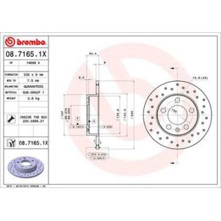 Диск тормозной задний Brembo 08.7165.1X фото