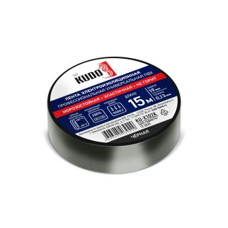 Изолента огнестойкая 15 м черная KUDO KUDO KUX102K фото 1