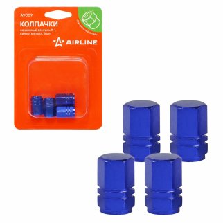 Колпачки на шинный вентиль K-1, синие, металл, 4 шт. AIRLINE AVC09 фото