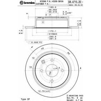 Диск тормозной brembo 08.A715.20 фото