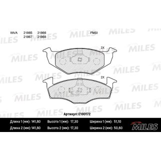 Колодки тормозные передние к-кт MILES E100172 фото