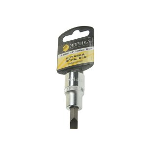 Насадка-вставка с битой шлиц SL8" 1/2" 8мм L=60мм (с держателем) ЭВРИКА фото