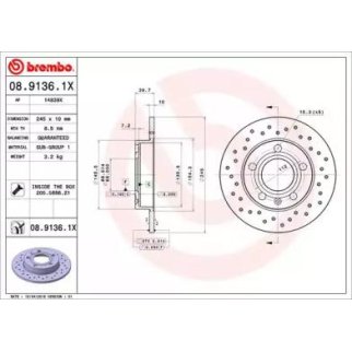 Диск тормозной brembo 08.9136.1X фото
