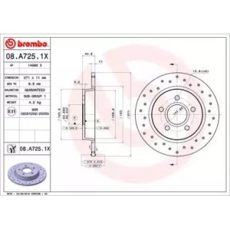 Диск тормозной brembo 08.A725.1X фото