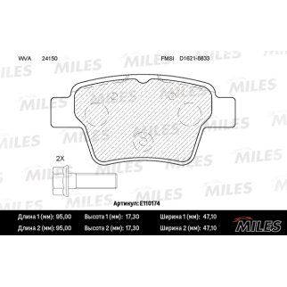 Колодки тормозные задние дисковые к-кт MILES E110174 фото