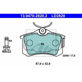 Колодки тормозные задние дисковые к-кт ATE 13.0470-2820.2 фото