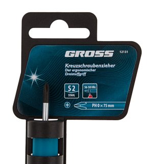 Отвертка PH0 x 75 мм, S2, трехкомпонентная рукоятка GROSS фото 4