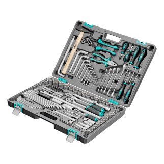 Набор инструментов, 1/2&quot;,3/8&quot;, 1/4&quot;, CrV, пластиковый кейс 142 предм. Stels фото